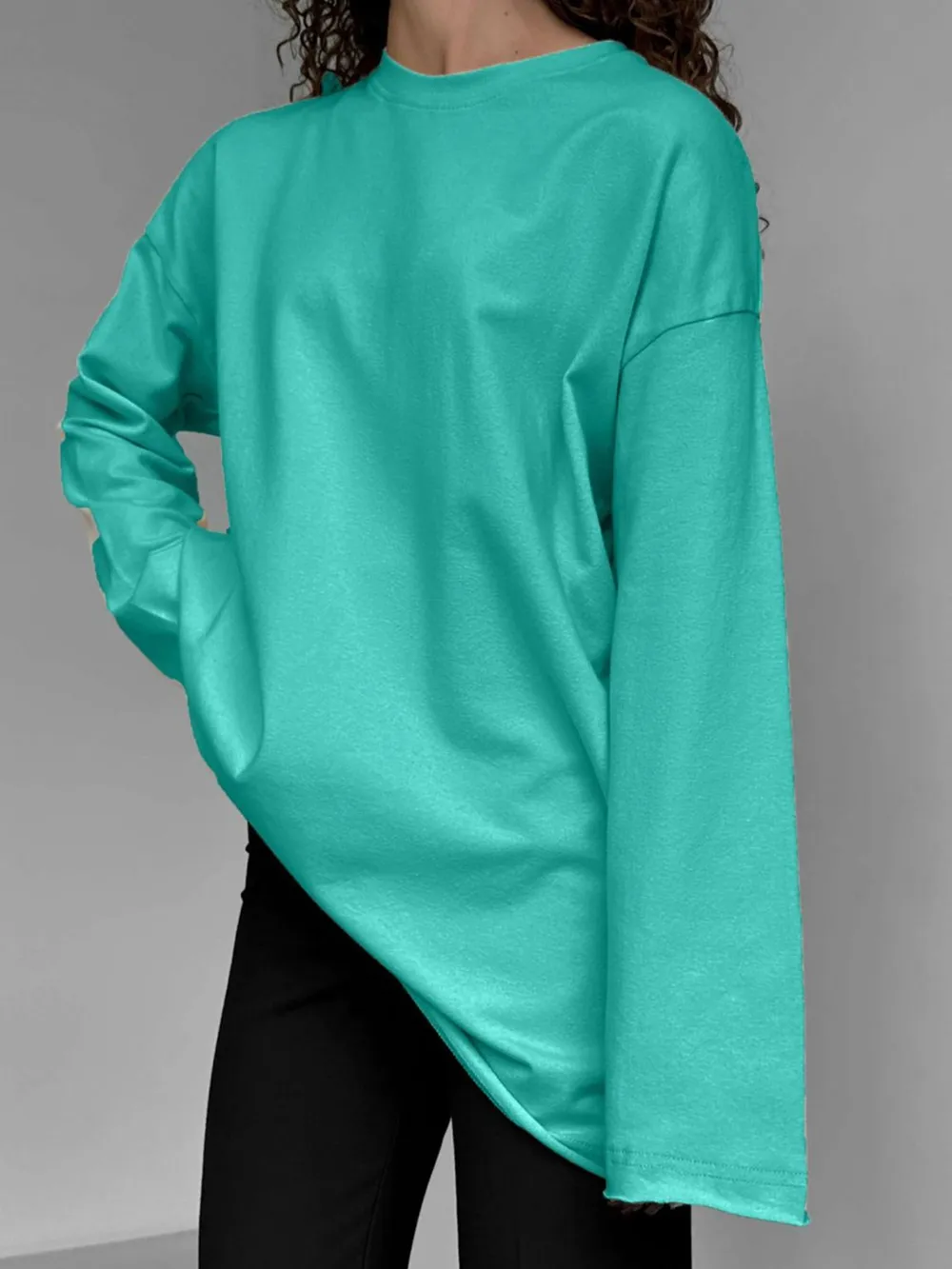 Round Neck Long Sleeve Oversized T-Shirt, image 24