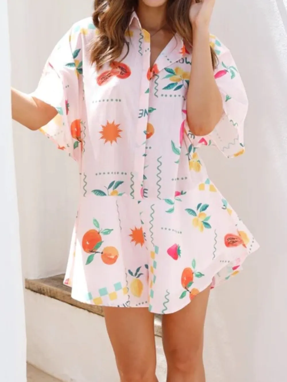 Printed Collared Neck Half Sleeve Romper, image 5