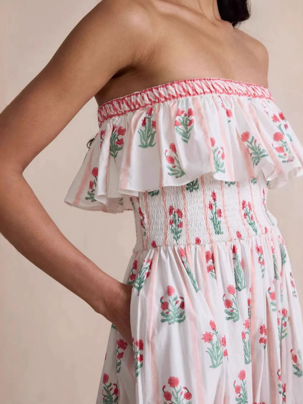 Floral Strapless Ruffle Dress, image 5