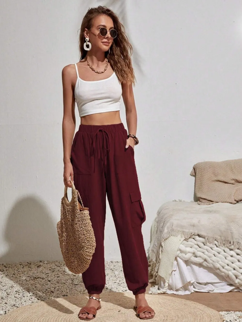 Drawstring Joggers with Cargo Pockets, image 16