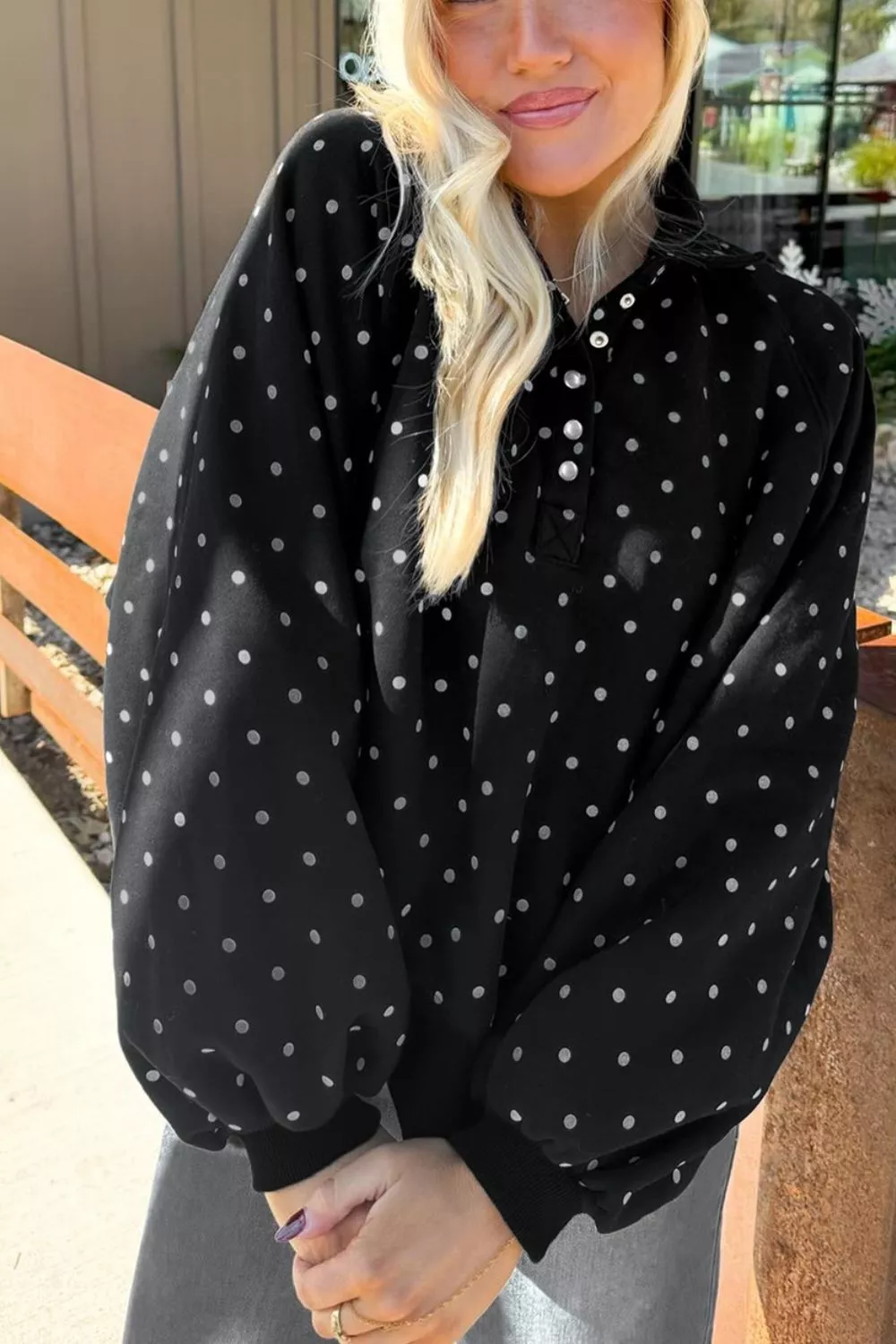 Polka Dot Snap-Button Sweatshirt, image 3