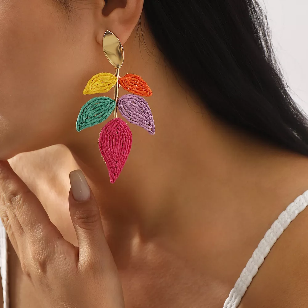 Rattan Woven Leaf Dangle Earrings, image 8