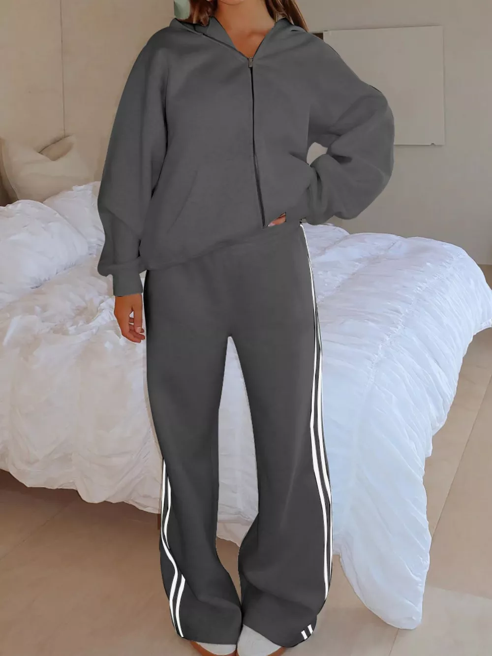 Zip Up Hoodie and Striped Pants Set, image 18