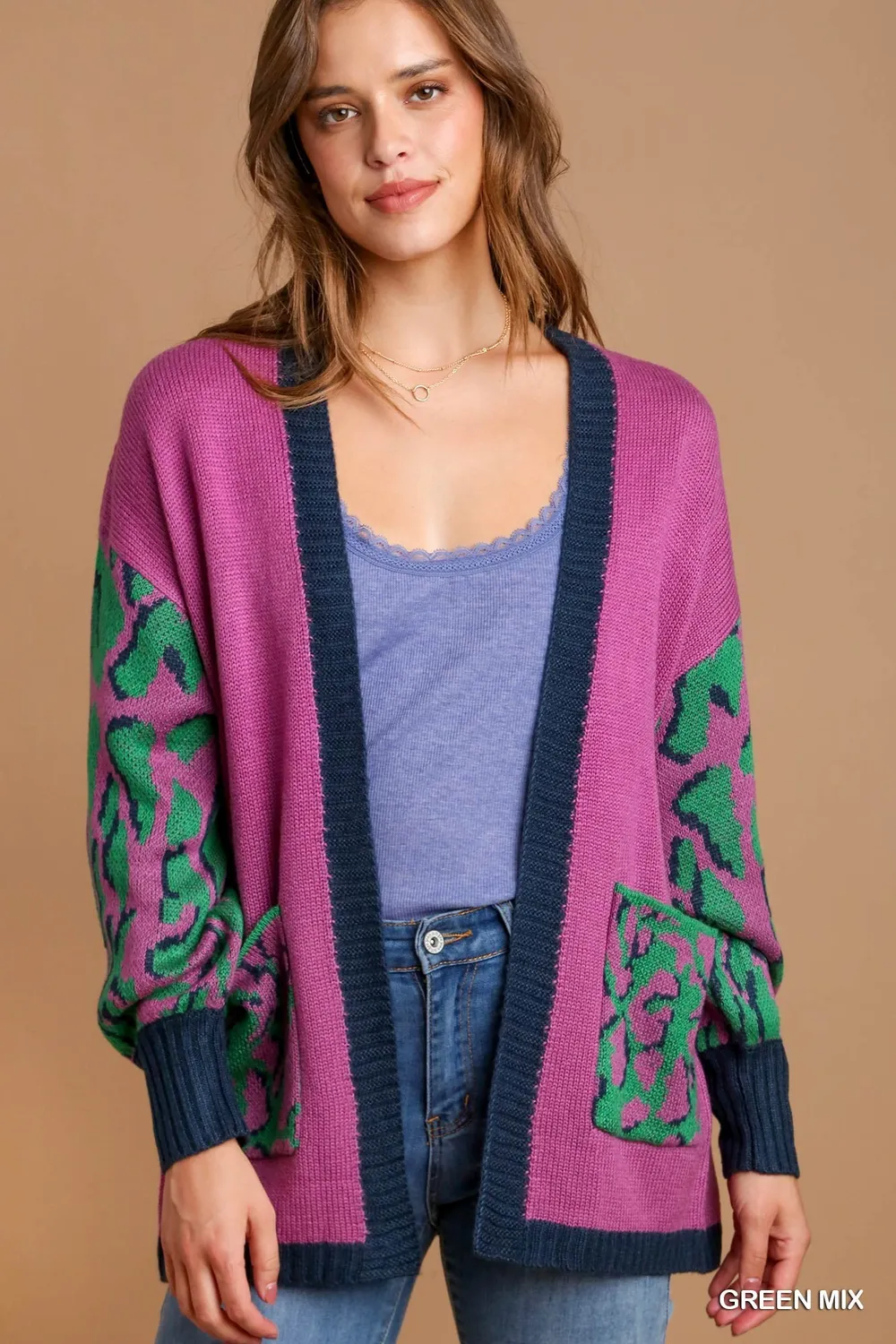 Animal Print Open Front Sweater Cardigan