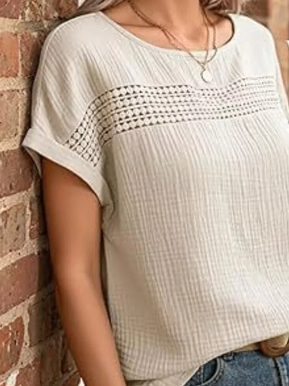 Lace Trimmed Short Sleeve Blouse, image 2