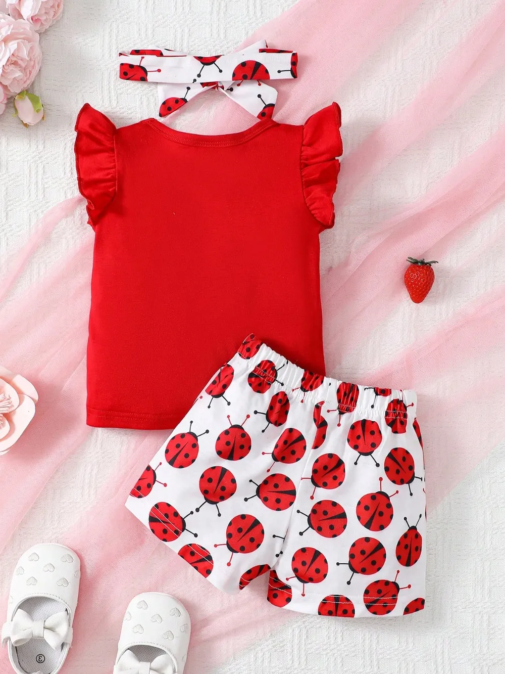 Children's Headband, Round Neck Ruffle Sleeve Top and Pants Set, image 4