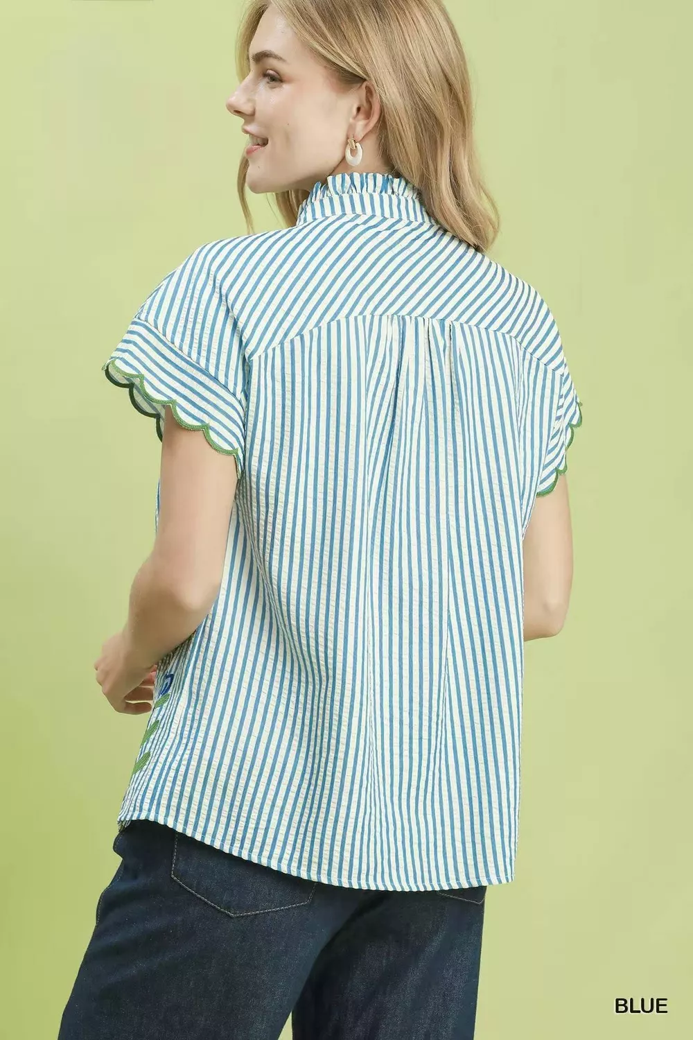 Embroidered Stripe Button Front Top, image 3