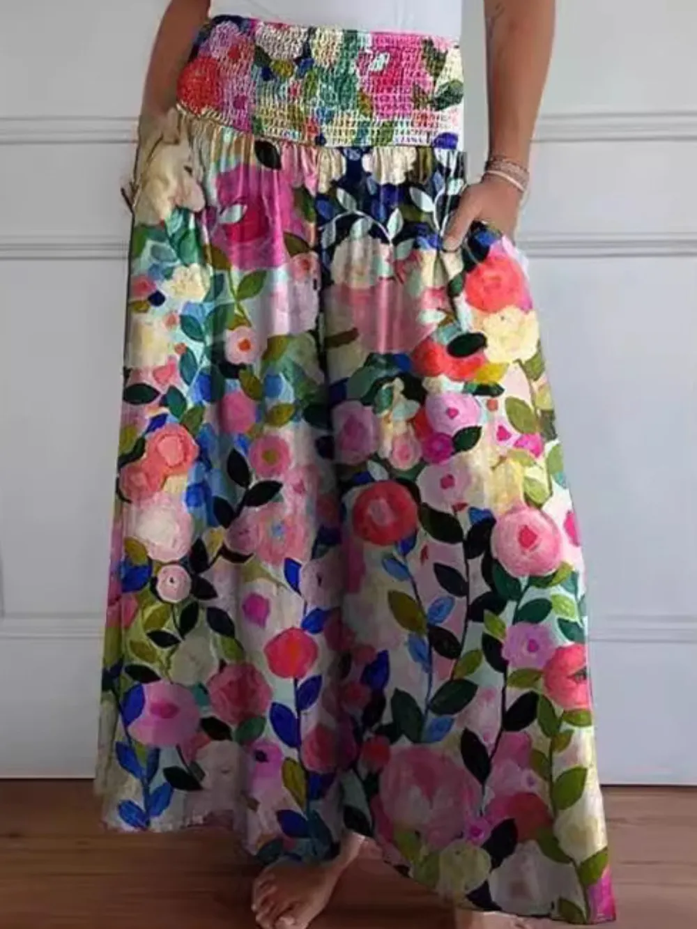 Full Size Smocked Wide Leg Pants with Pockets, image 9