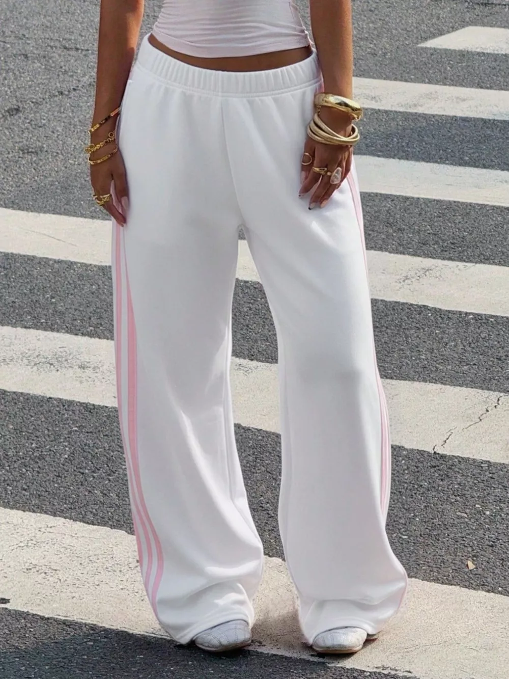 High-Waisted Wide-Leg Track Pants with Side Stripes, image 17