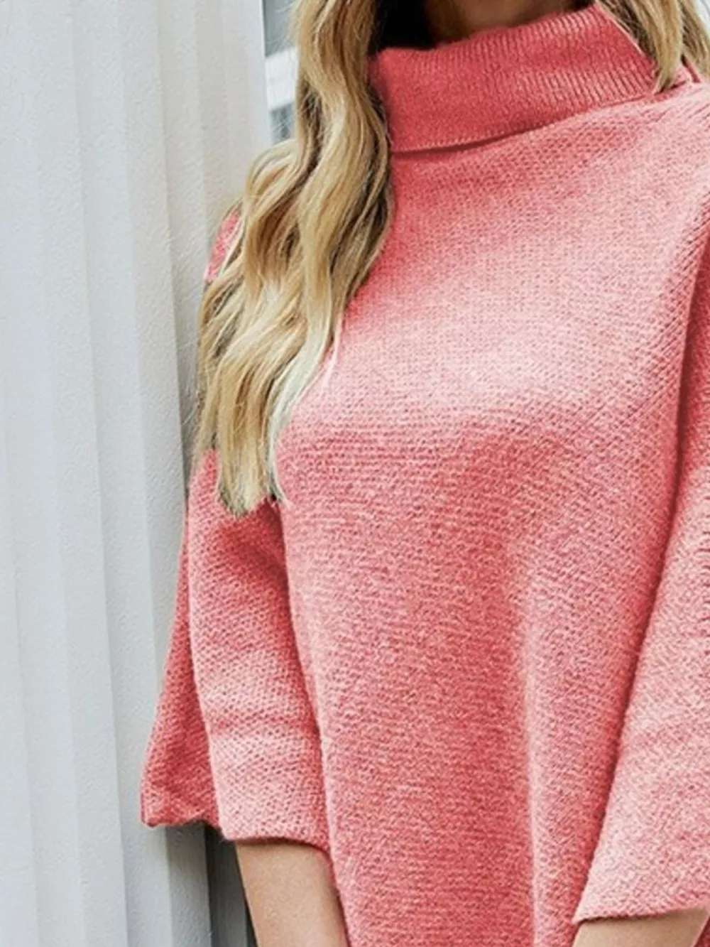 Button-Decor Turtleneck Poncho Pullover, image 8