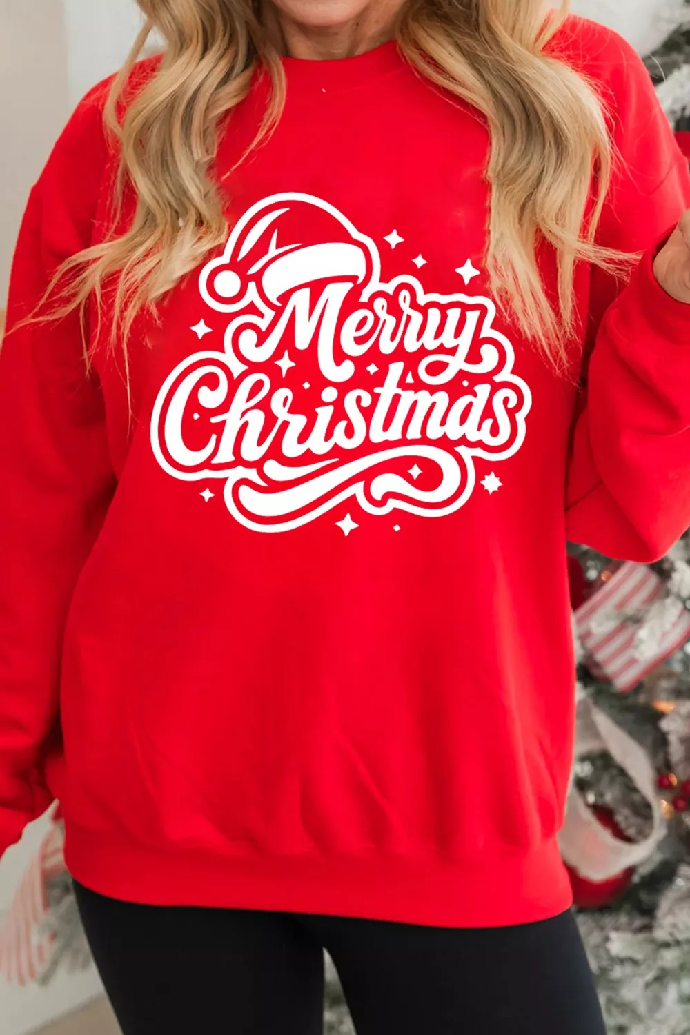 Merry Christmas Graphic Drop Shoulder Sweatshirt, image 3
