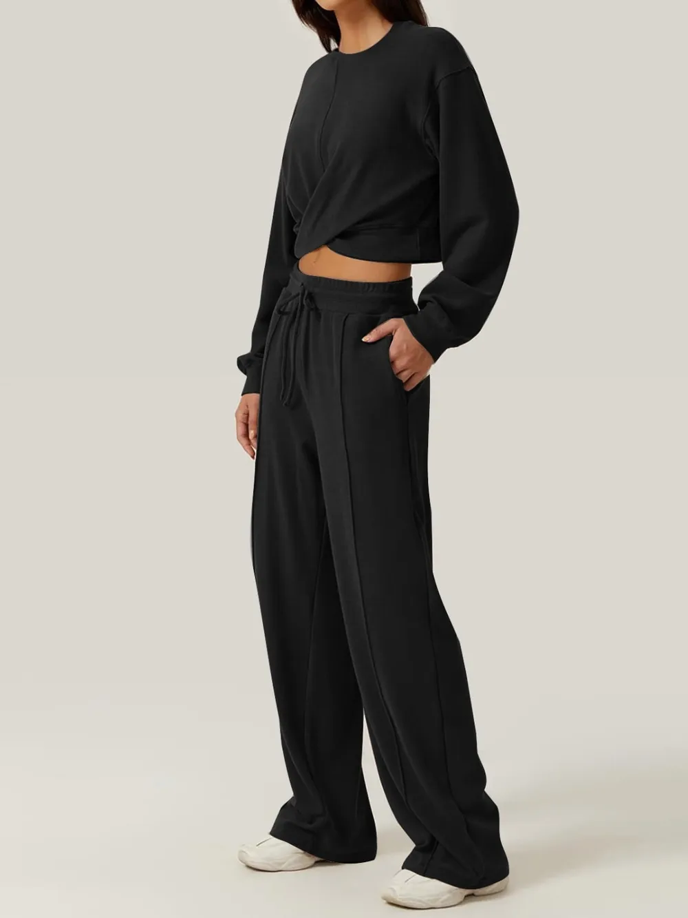 Crisscross Round Neck Top and Drawstring Pants Set, image 10