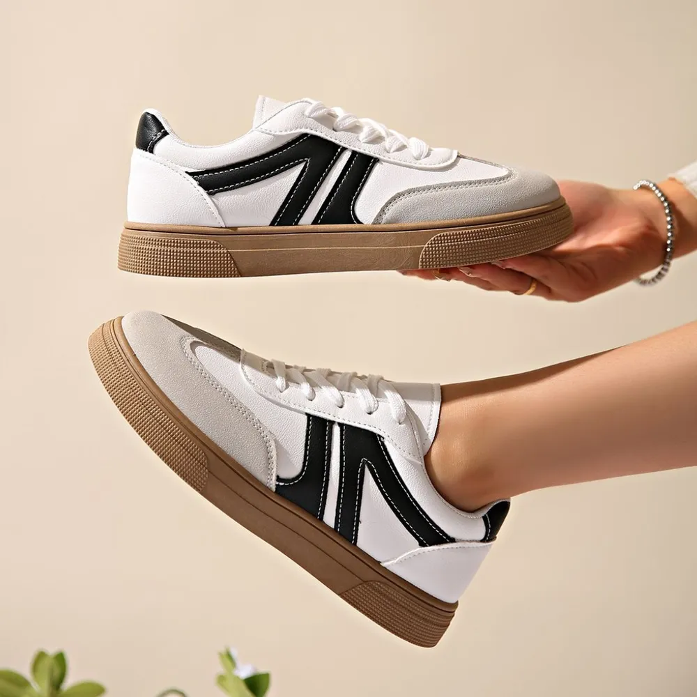 Lace Up Round Toe Contrast Sneakers, image 4