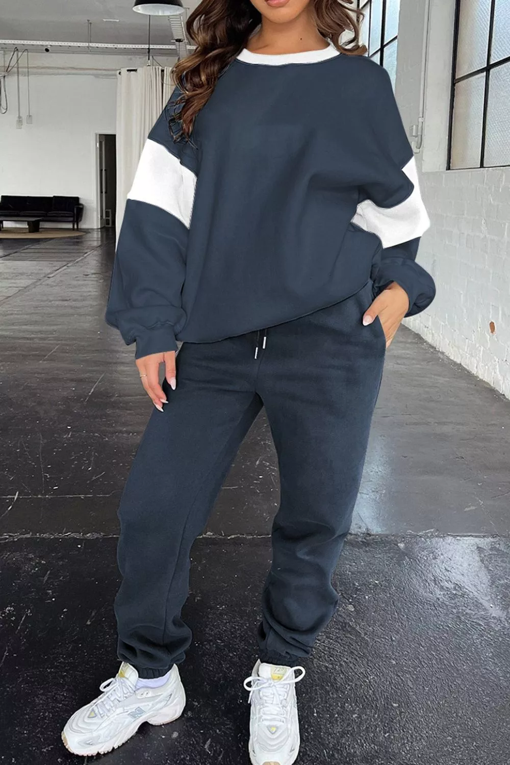 Drop Shoulder Loose Sweatshirt and Joggers Active Set, image 6