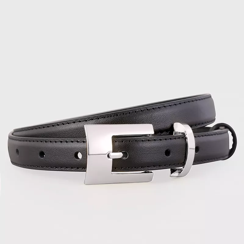 Leather Belt with Silver Buckle, image 2