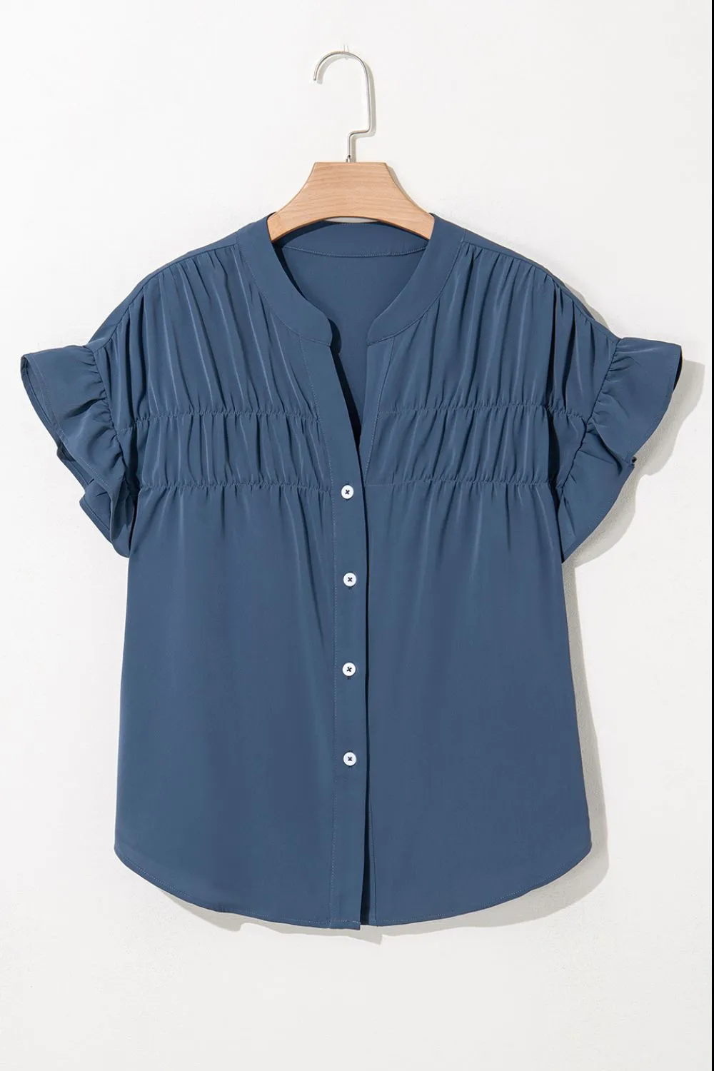 Ruffled Ruched Short Sleeve Button Down Shirt, image 10