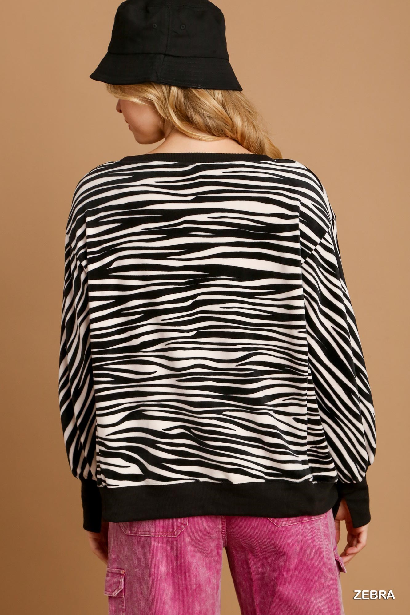 Zebra Striped Fleece Pullover Sweater Shirt, image 5