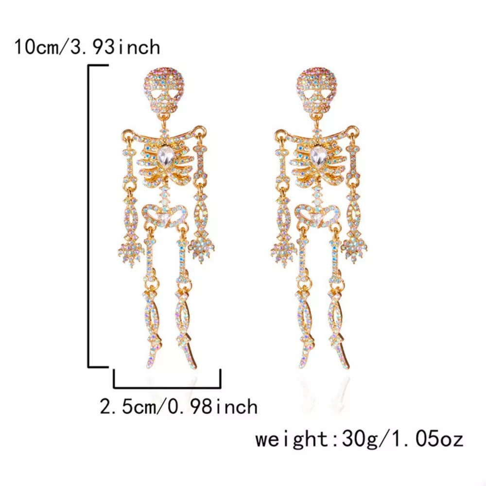 Halloween Skeleton Skull Zircon Drop Earrings, image 6