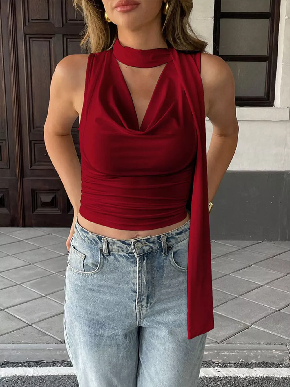 Cowl Neck Ruched Cami, image 4