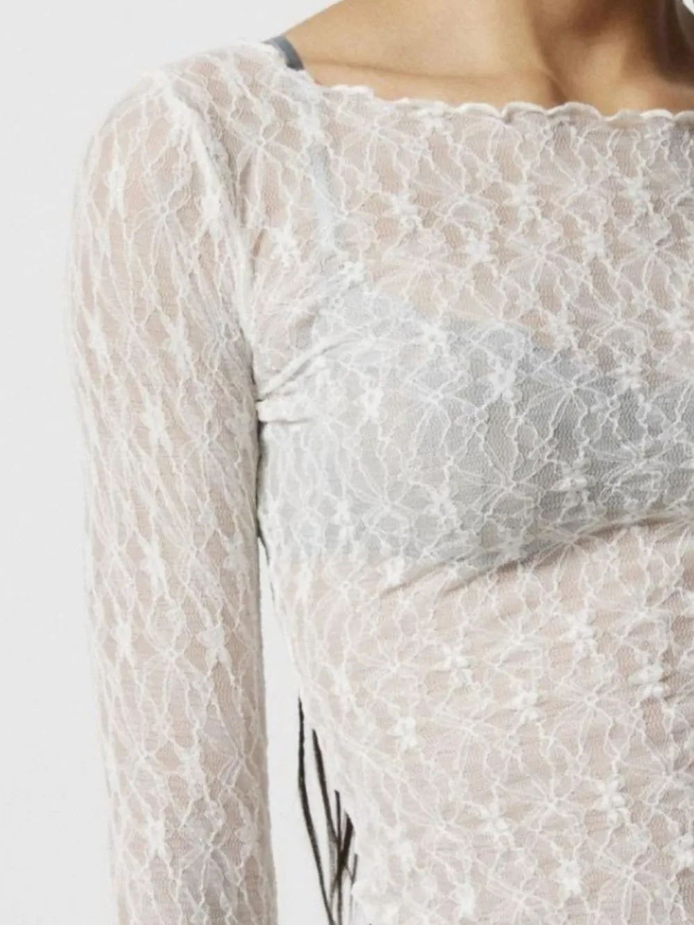 Lace Boat Neck Long Sleeve Blouse, image 15