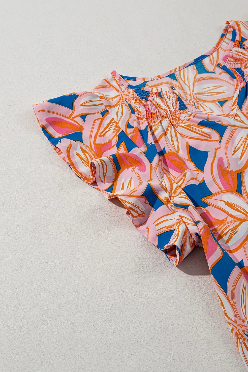 Flower Print Notched Neck Ruffle Sleeve Blouse, image 6