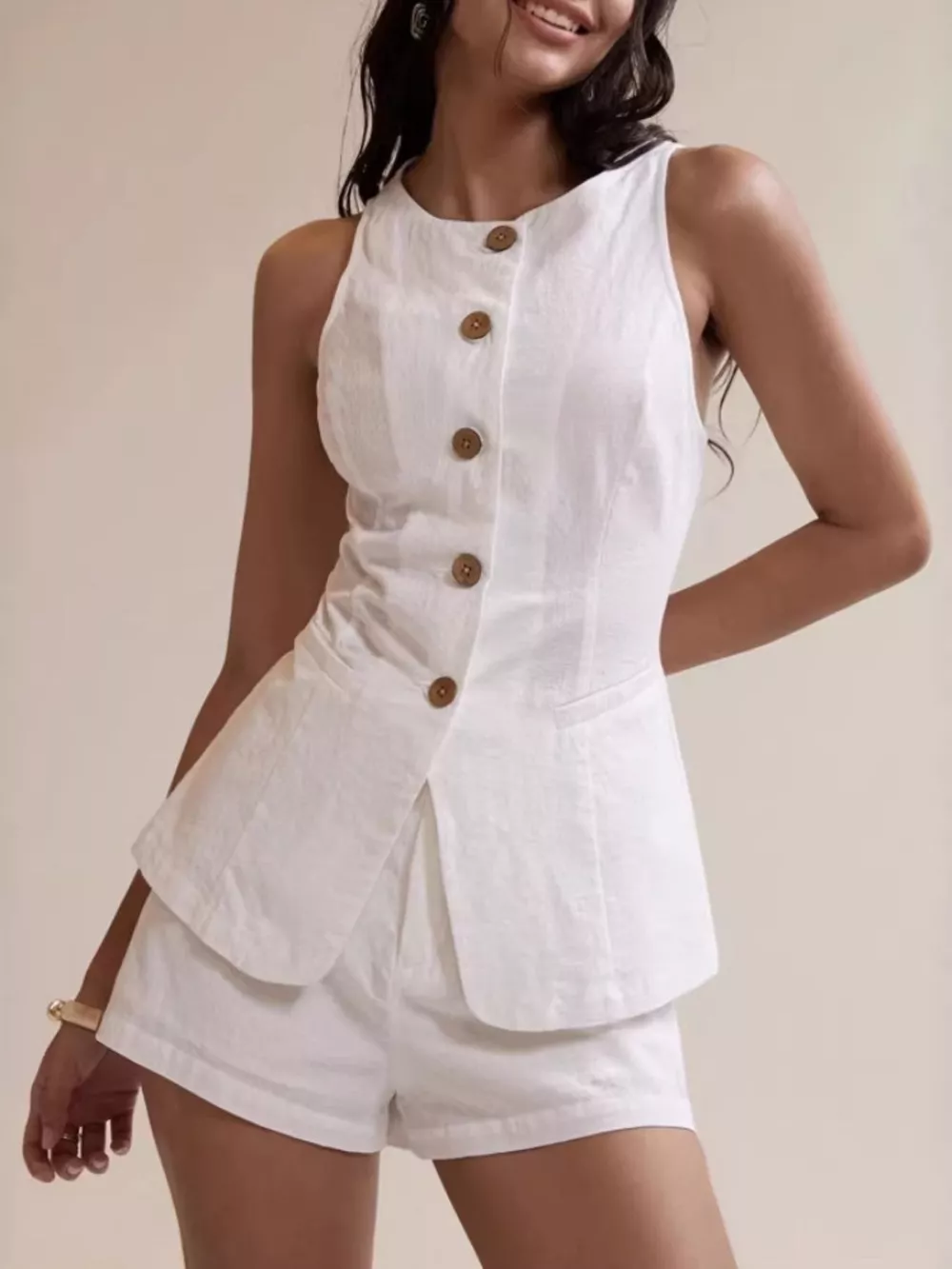 Button-Down Sleeveless Top and Shorts Set, image 2