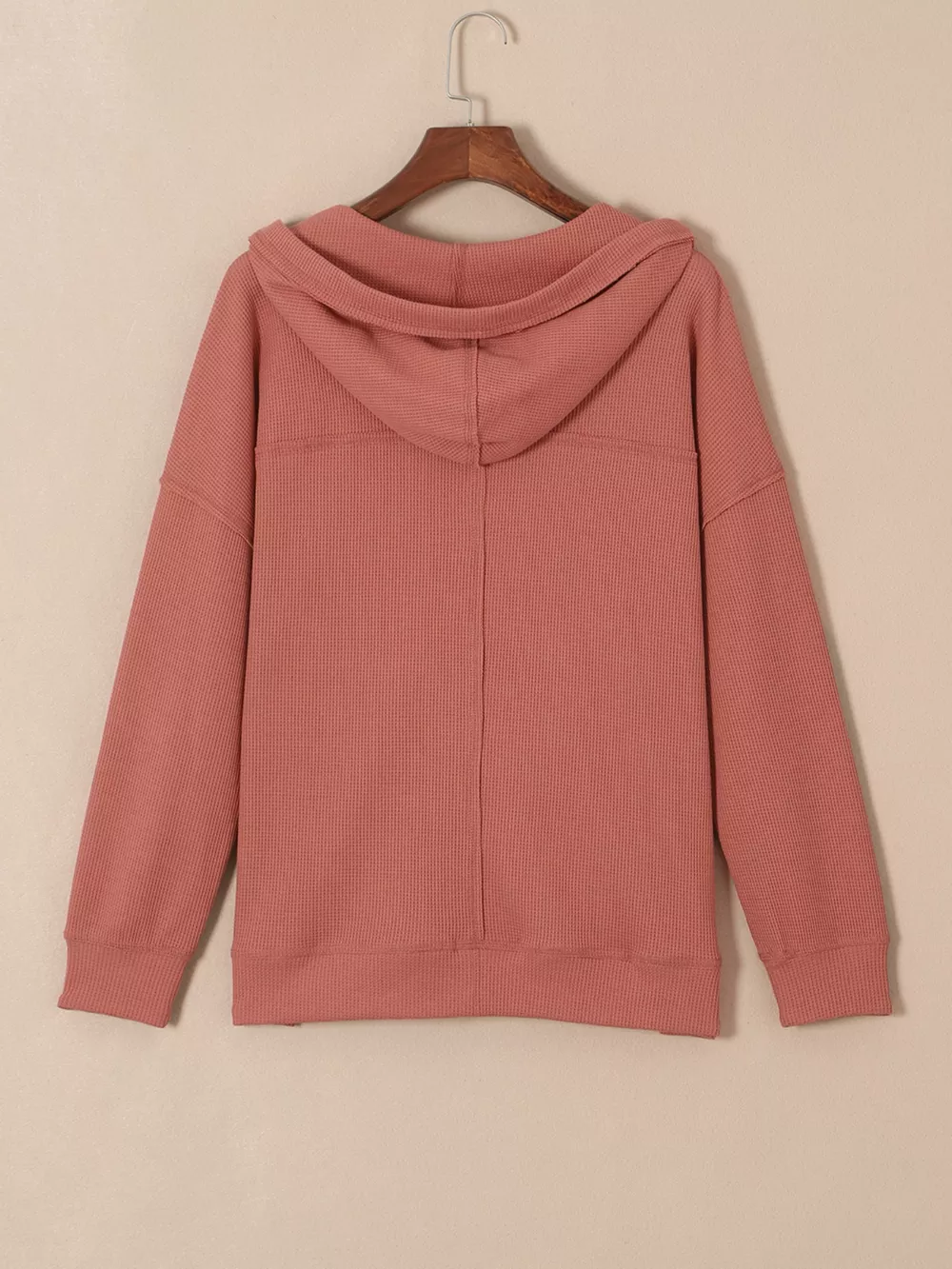 Drawstring V-Neck Waffle Knit Casual Hoodie, image 8