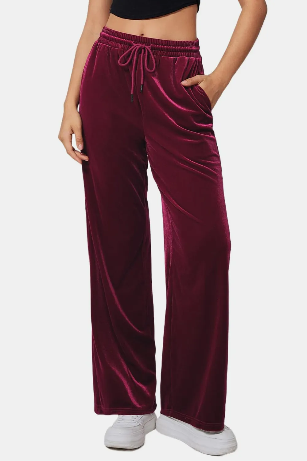 Drawstring Elastic Waist Straight Leg Pants, image 7