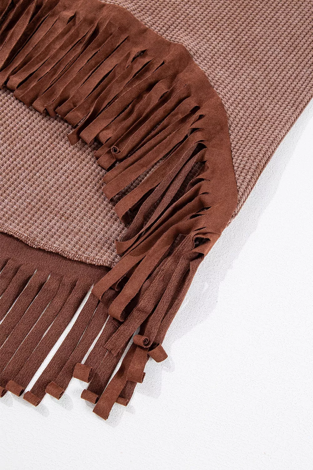 Waffle Knit Fringed High Low Loose Top, image 8