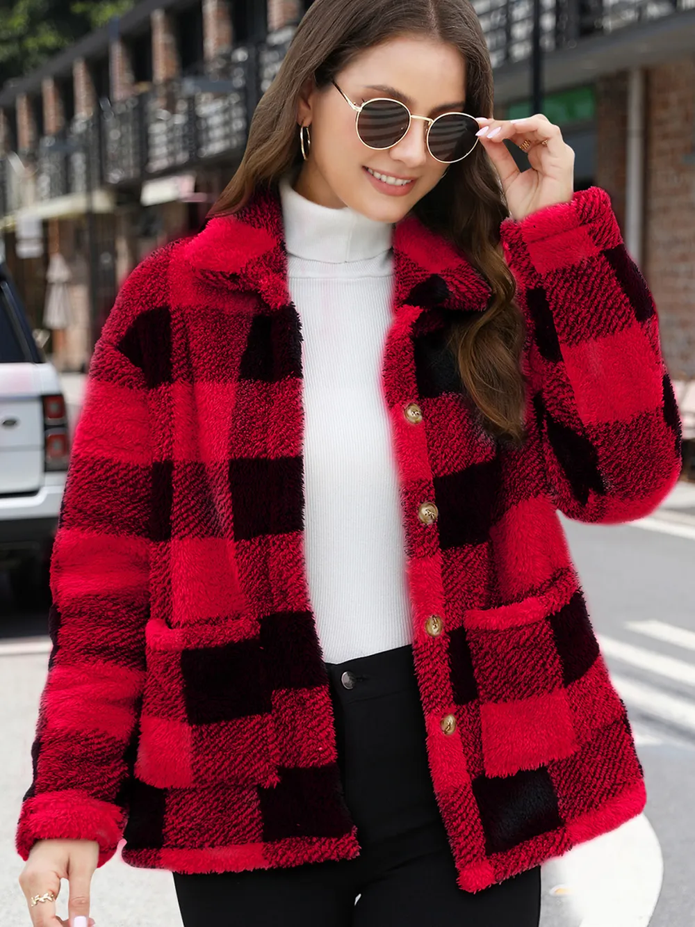 Button Up Drop Shoulder Fuzzy Jacket, image 6