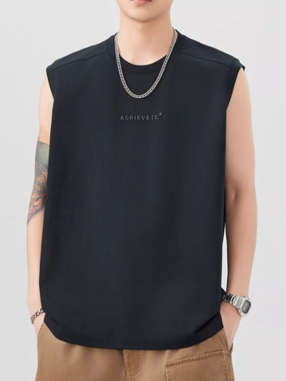 Men's Plus Size Letter Round Neck Tank, image 5