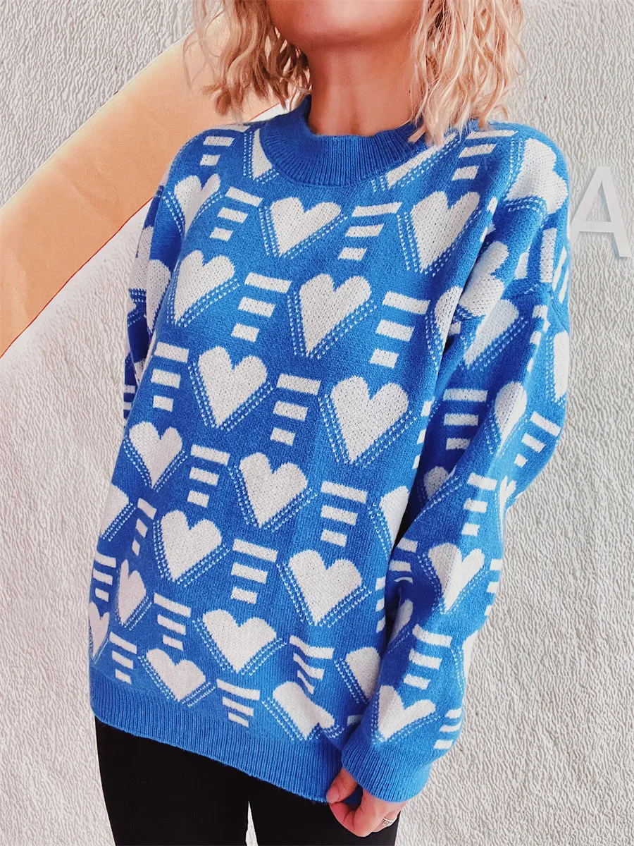 Heart Contrast Long Sleeve Dropped Shoulder Sweater, image 22
