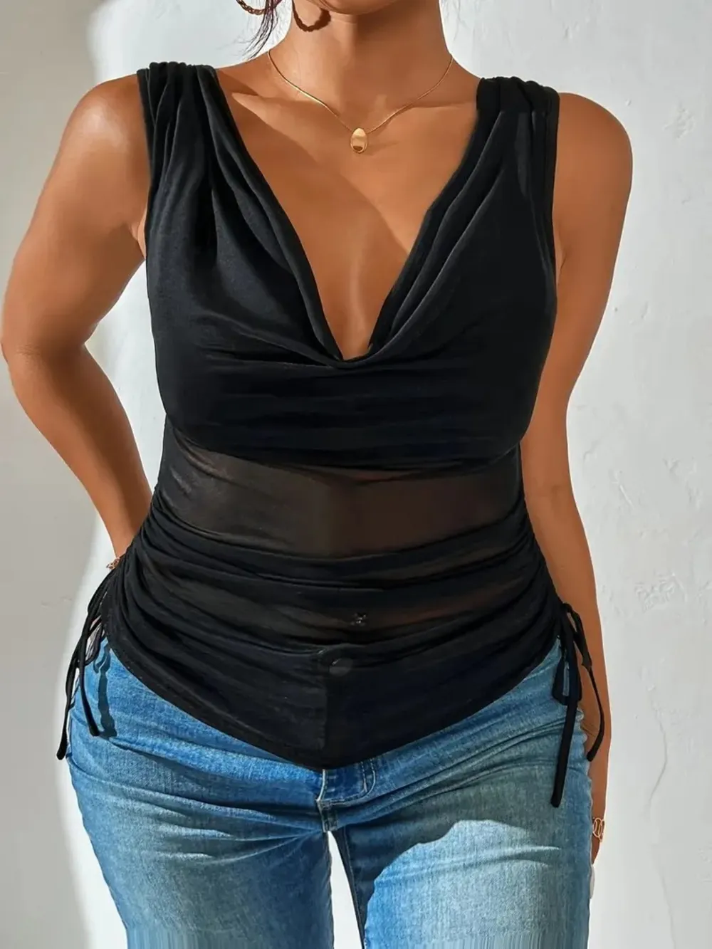 Side Drawstring Ruched Tank, image 3