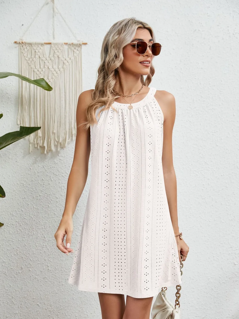 Eyelet Round Neck Sleeveless Dress, image 19