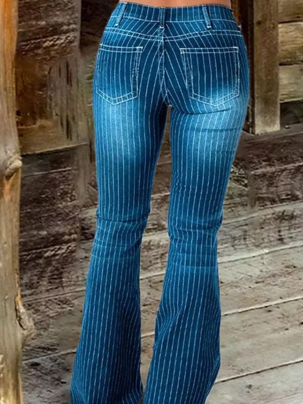 Striped Button Fly Flare Jeans, image 3