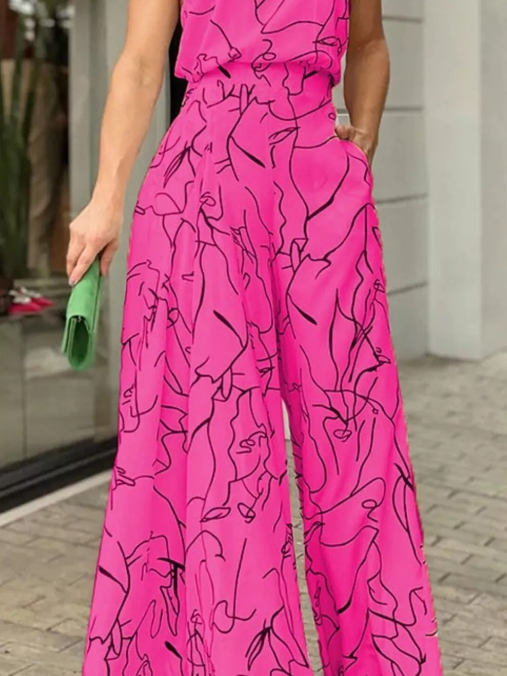 Halter Neck Abstract Print Wide Leg Jumpsuit, image 4