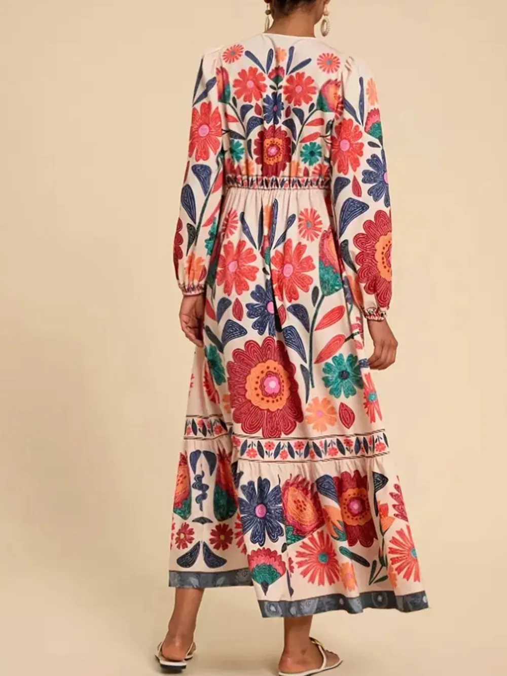 Floral Tie Waist Long Sleeve Dress, image 12