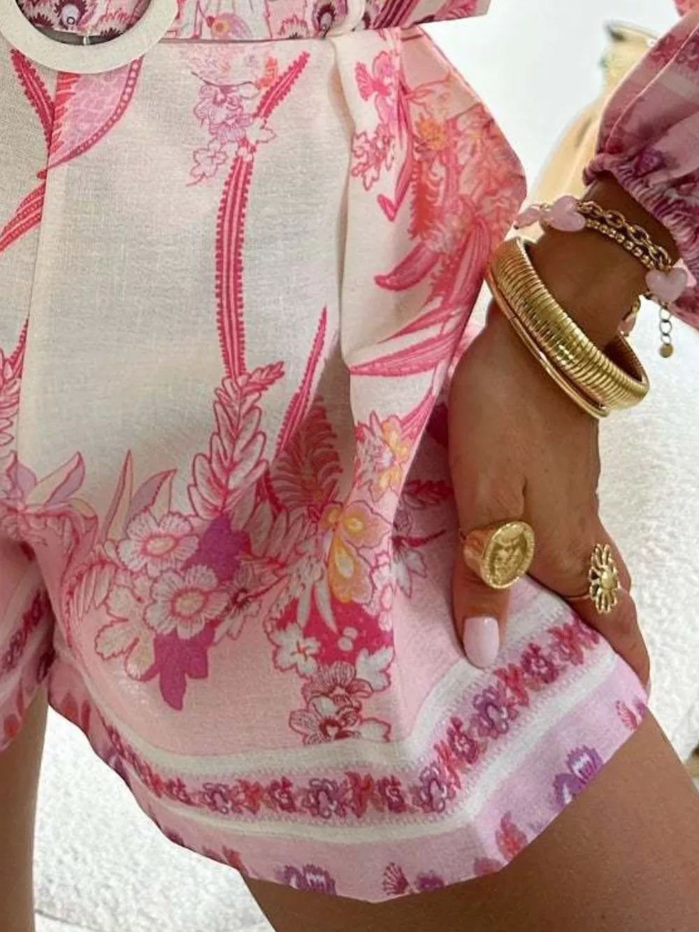 Floral Print Button Up Shirt and Shorts Set, image 2