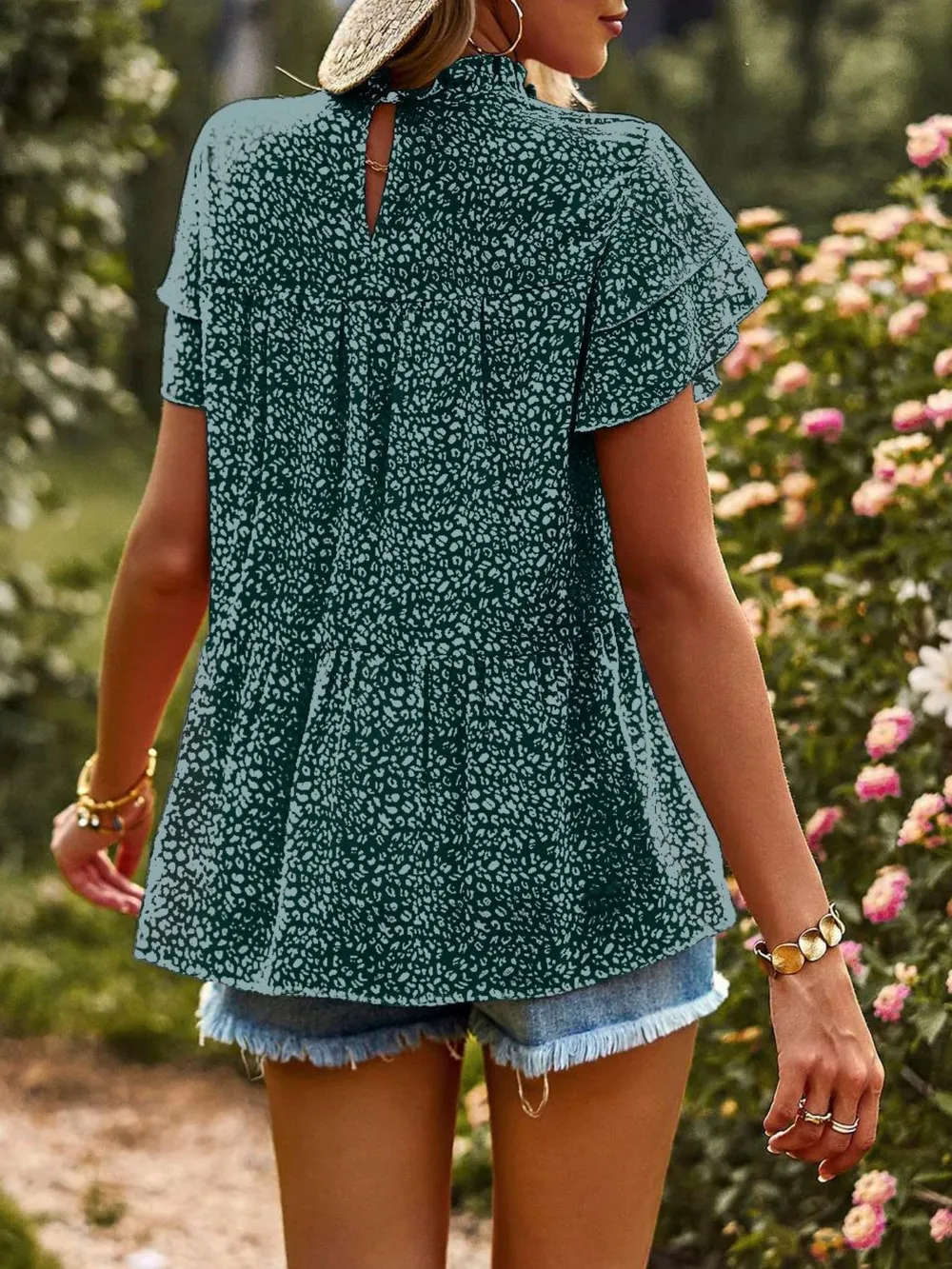 Printed Ruffle Sleeve Babydoll Blouse, image 19