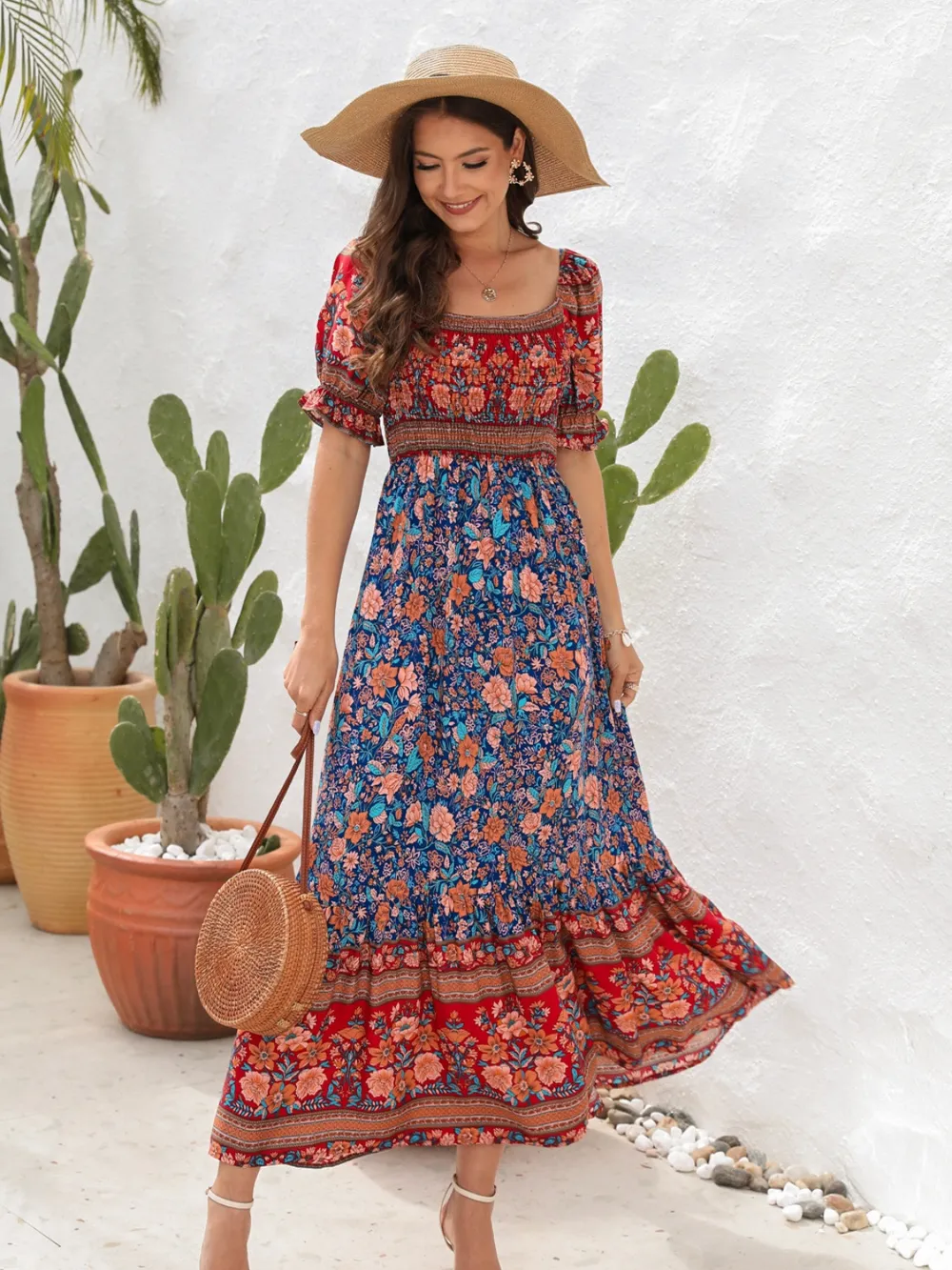 Floral Flounce Sleeve Midi Dress, image 10