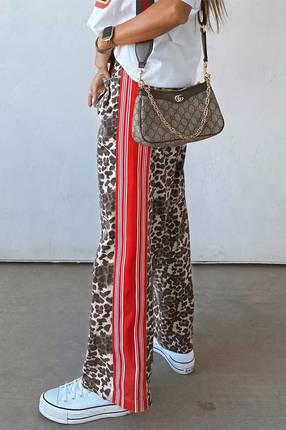Leopard Patchwork Elastic Waist Jeans, image 5
