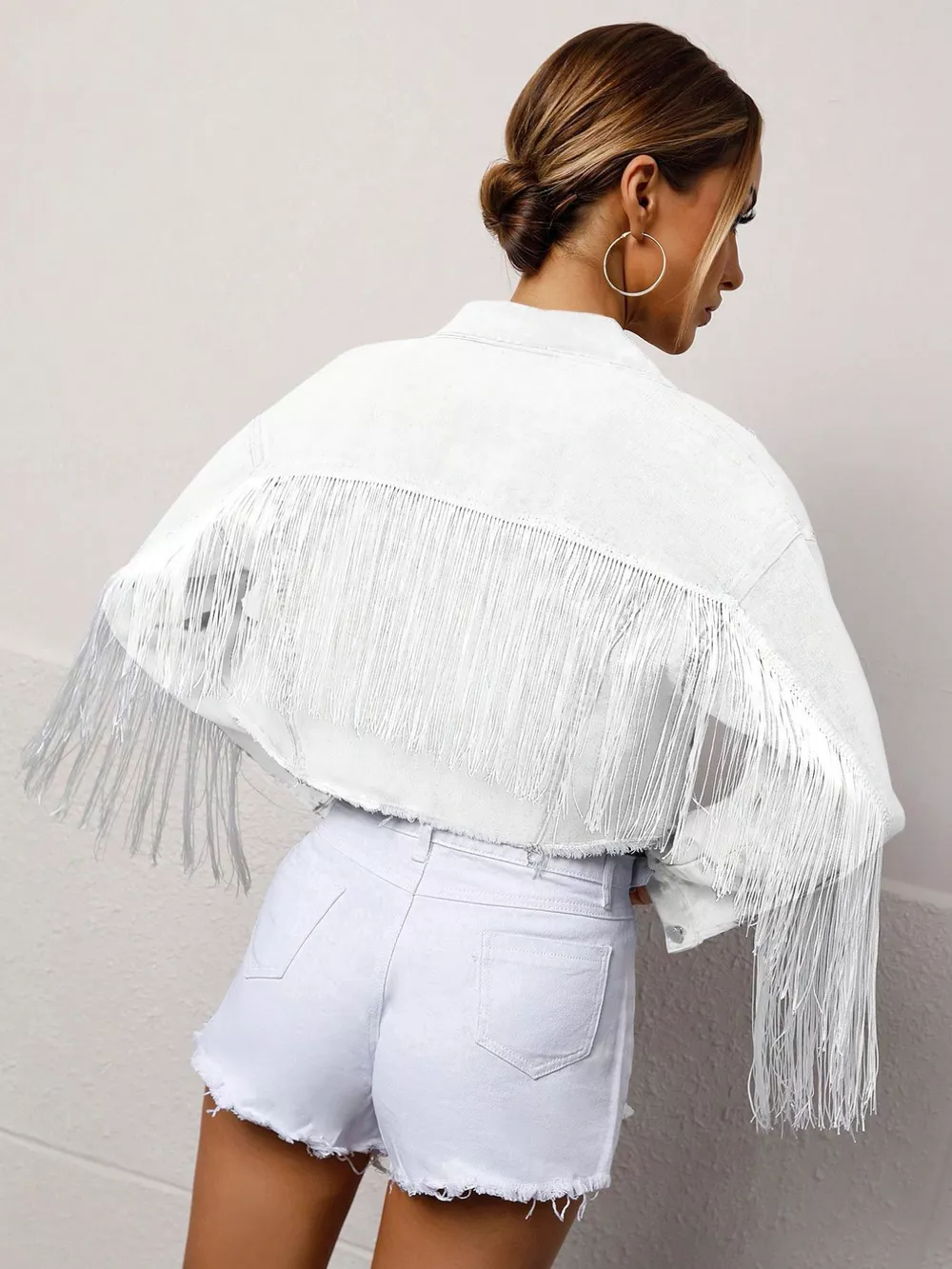 Fringed Cropped Denim Jacket, image 3