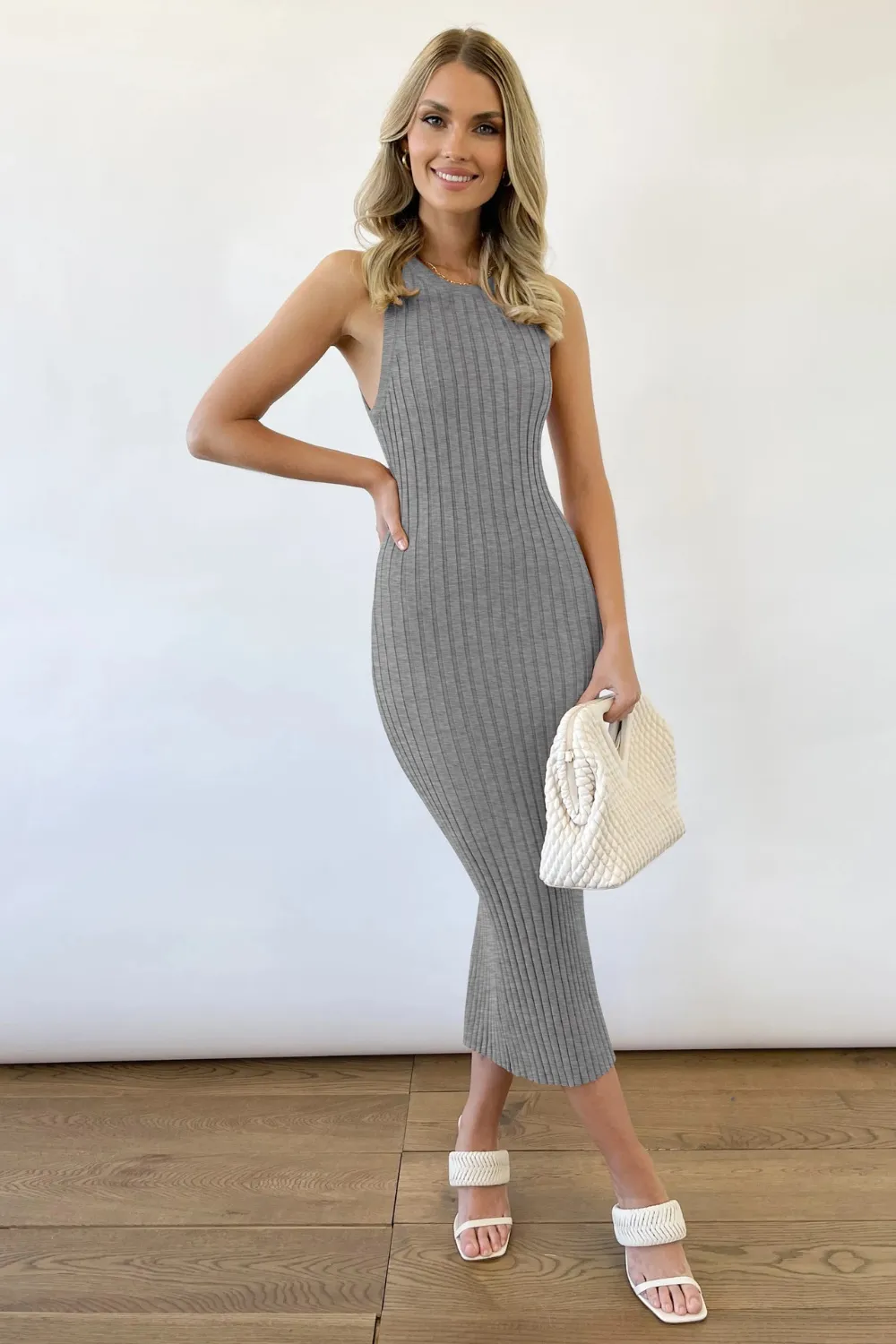 Slit Ribbed Round Neck Sleeveless Dress, image 16