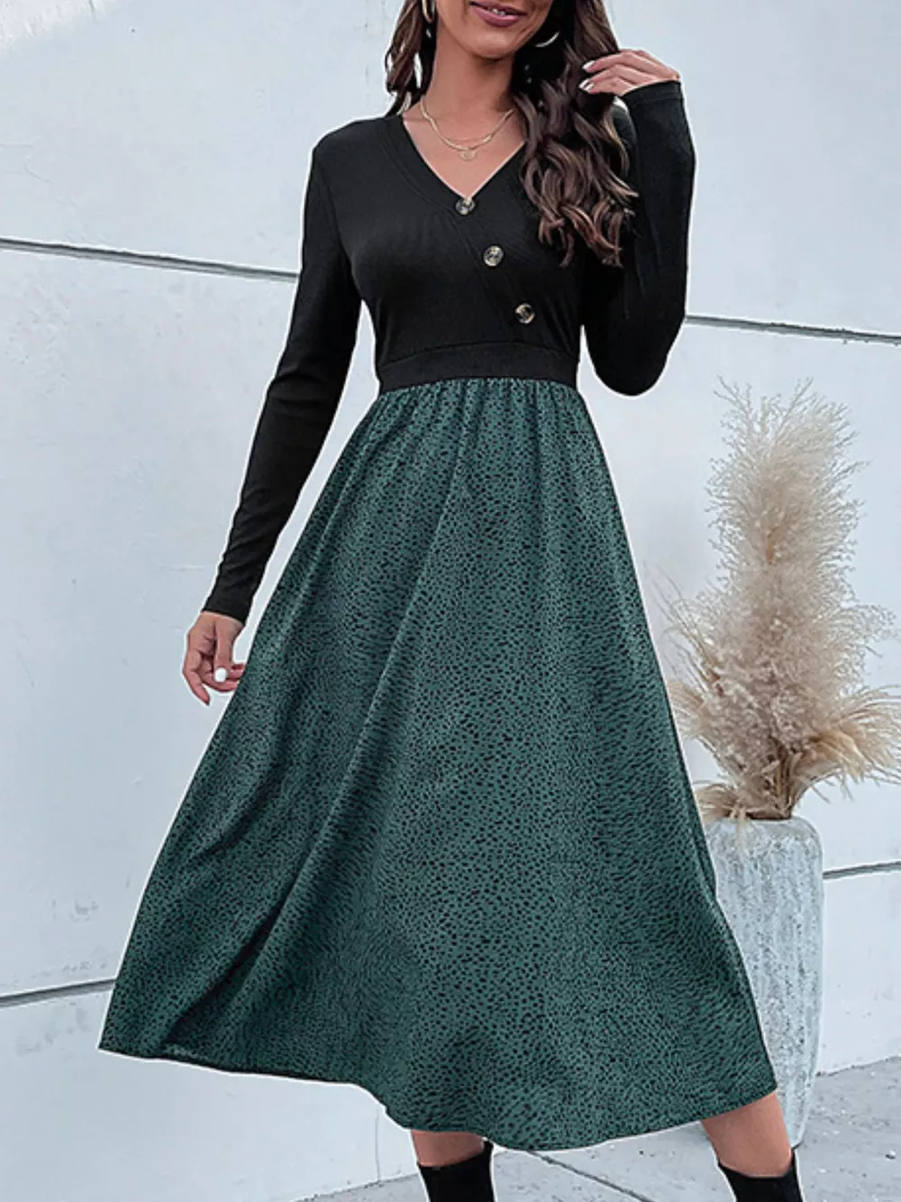 Animal Print Long Sleeve Midi Dress, image 3