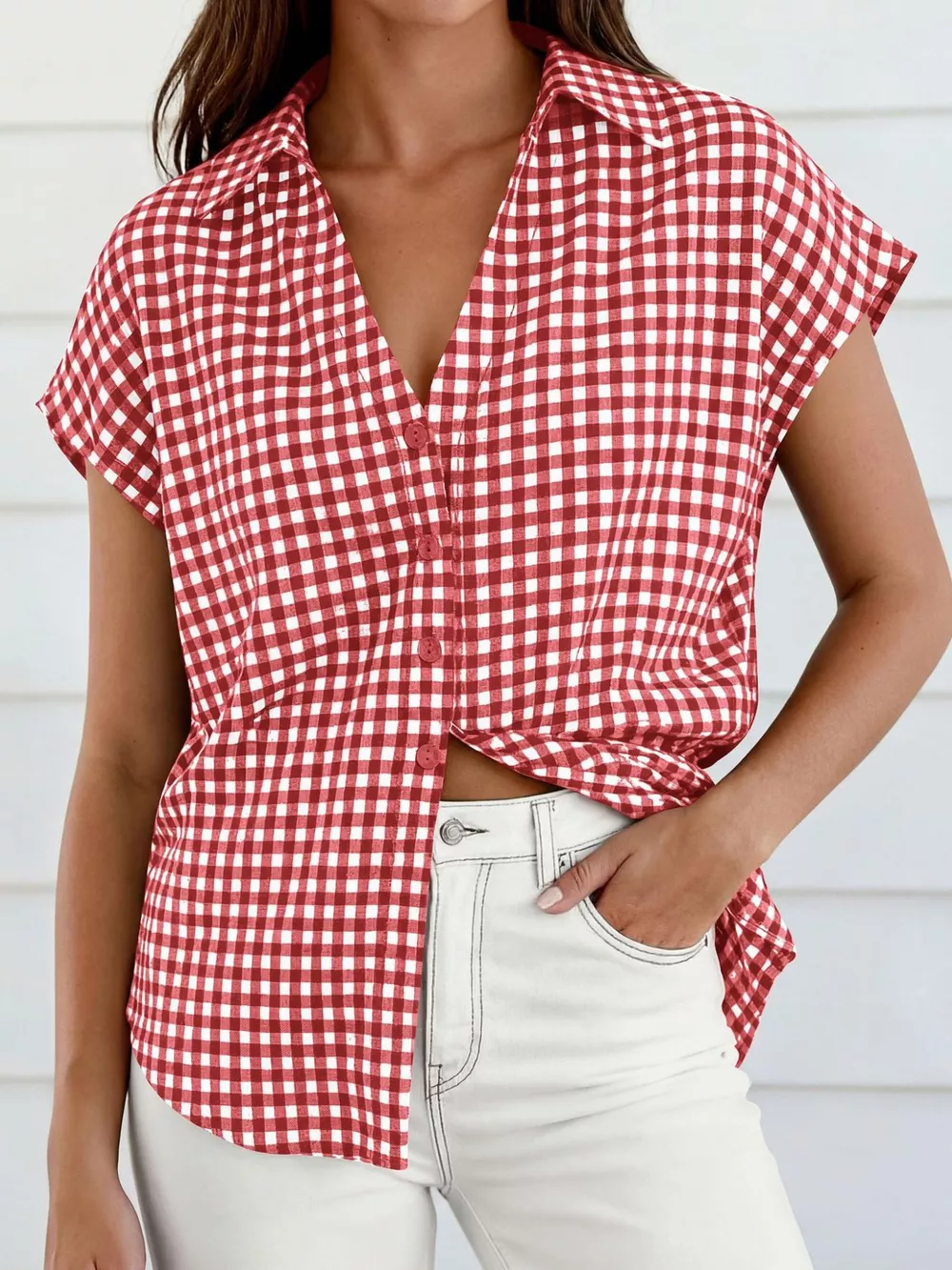 Gingham Print Button-Down Shirt, image 12