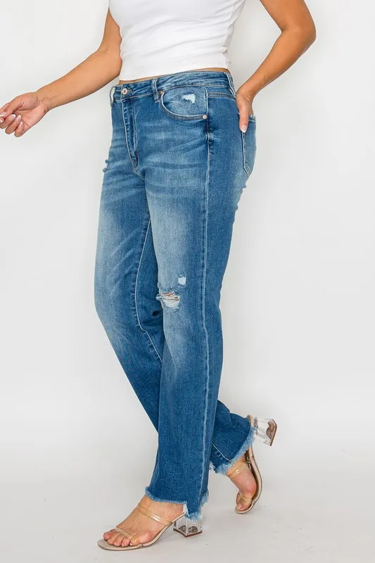Full Size Raw Hem Distressed Mid Rise Straight Jeans, image 10