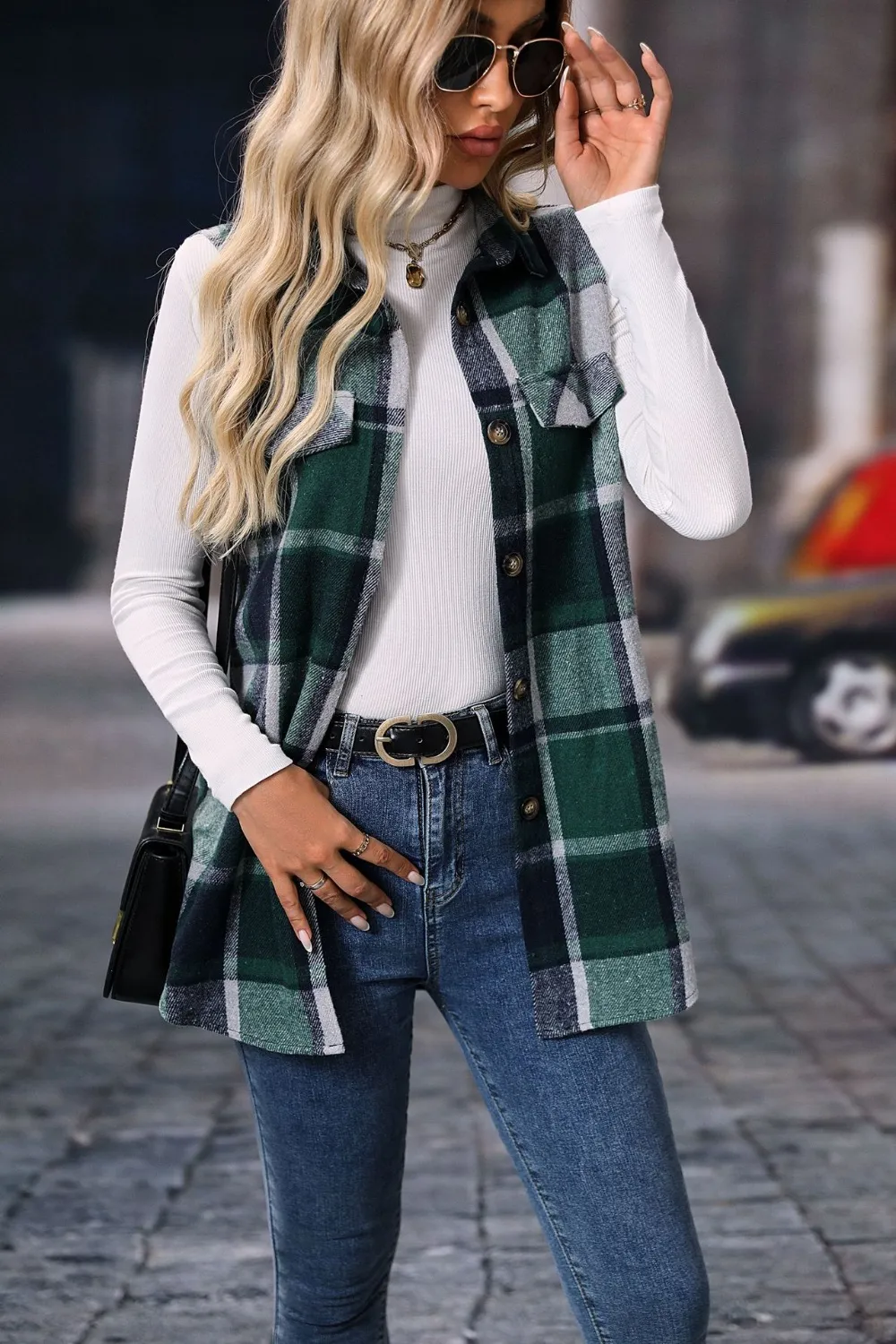 Plaid Button Up Vest Coat, image 8