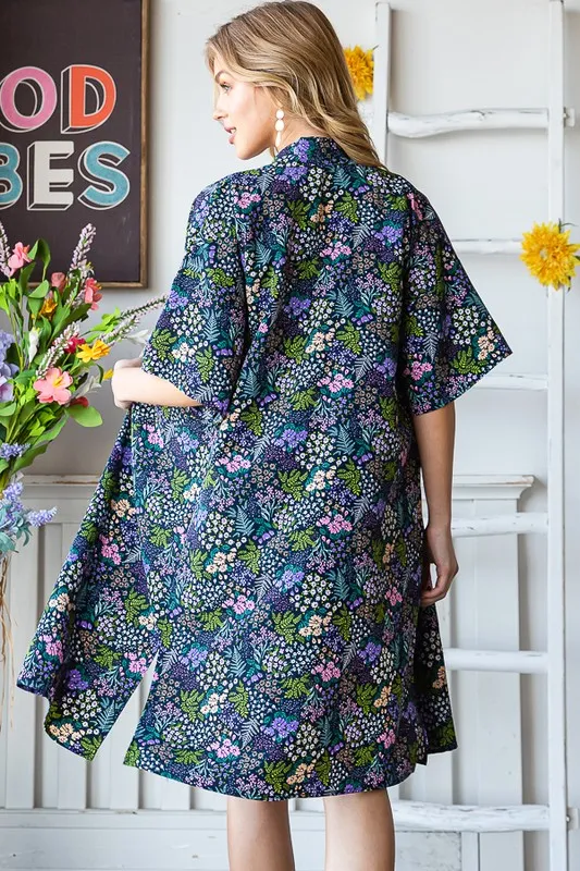 Full Size Half Sleeve Floral Open Cardigan Plus Size, image 9
