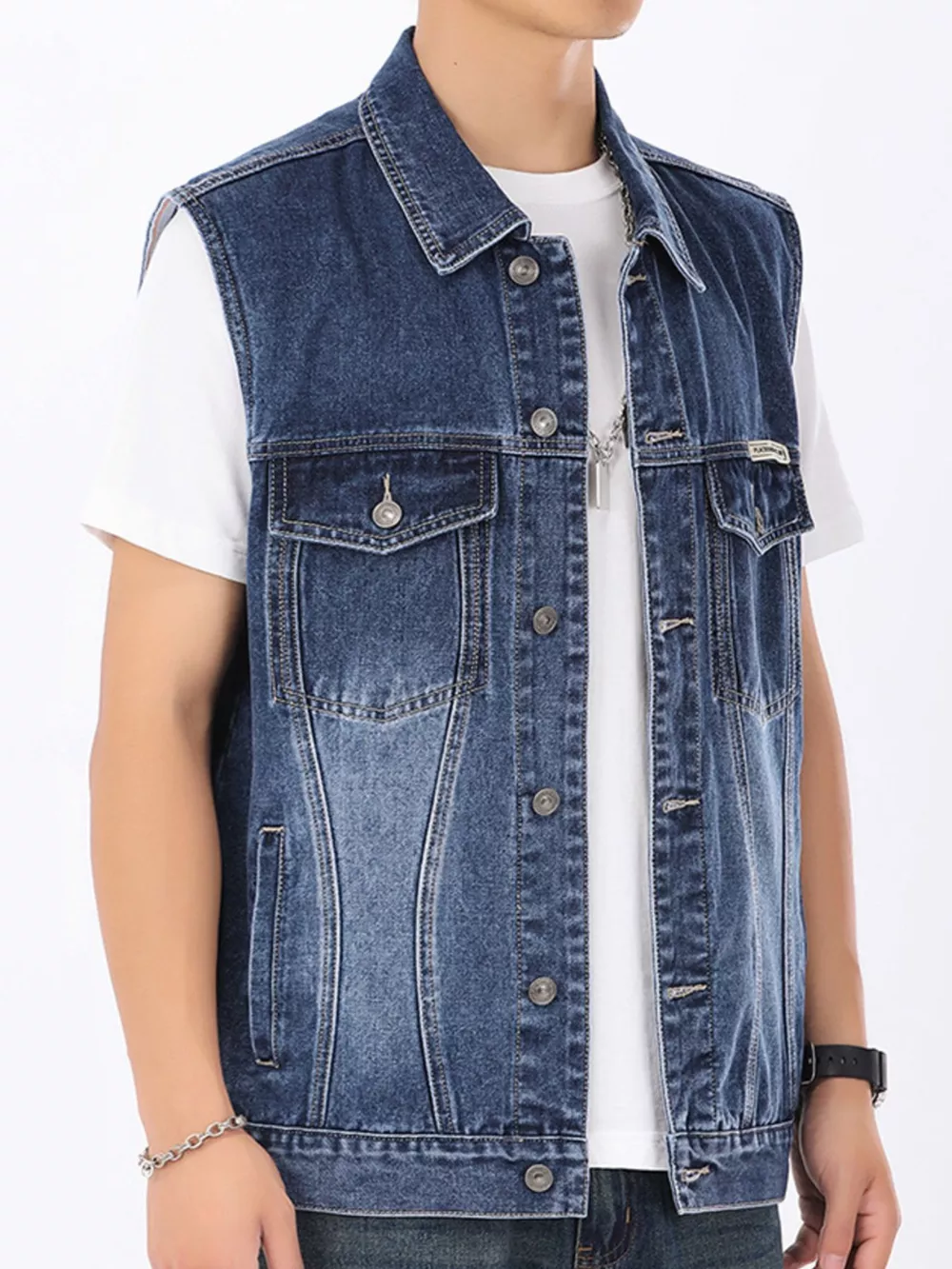 Men's Plus Size Vintage Washed Denim Vest, image 4