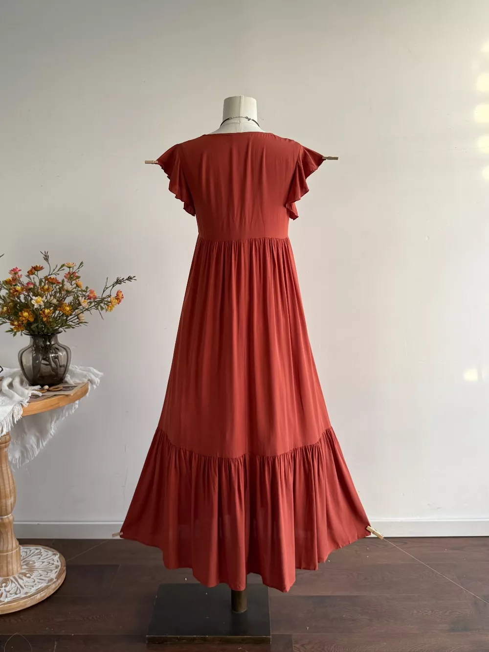 Ruffle Sleeve Maxi Dress with Button Detail, image 5